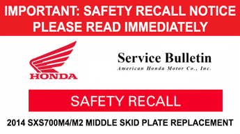 Honda Pioneer 700 Recall